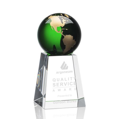 Corporate Awards - Heathcote Globe Green/Gold Crystal Award