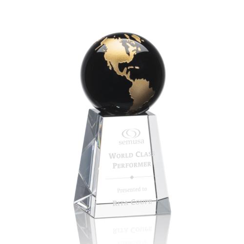 Corporate Awards - Heathcote Globe Black/Gold Crystal Award