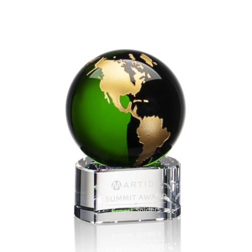 Corporate Awards - Crystal Awards - Globe Awards  - Dundee Globe Green/Gold Crystal Award