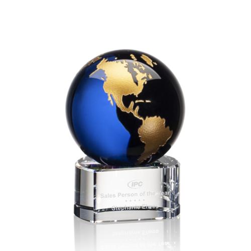 Corporate Awards - Crystal Awards - Globe Awards  - Dundee Globe Blue/Gold Crystal Award