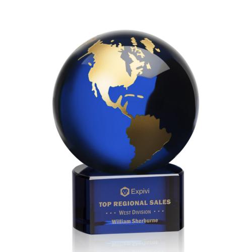 Corporate Awards - Marcana Globe Blue/Gold Crystal Award