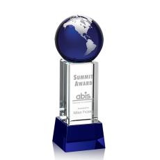 Employee Gifts - Luz Globe Blue/Silver on Base Spheres Crystal Award