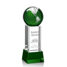 Employee Gifts - Luz Globe Green/Silver on Base Spheres Crystal Award