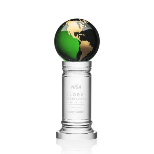 Corporate Awards - Crystal Awards - Globe Awards  - Colverstone Globe Green/Gold Crystal Award