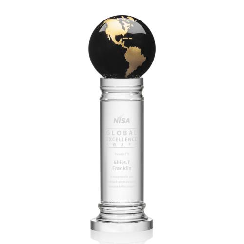 Corporate Awards - Crystal Awards - Globe Awards  - Colverstone Globe Black/Gold Crystal Award