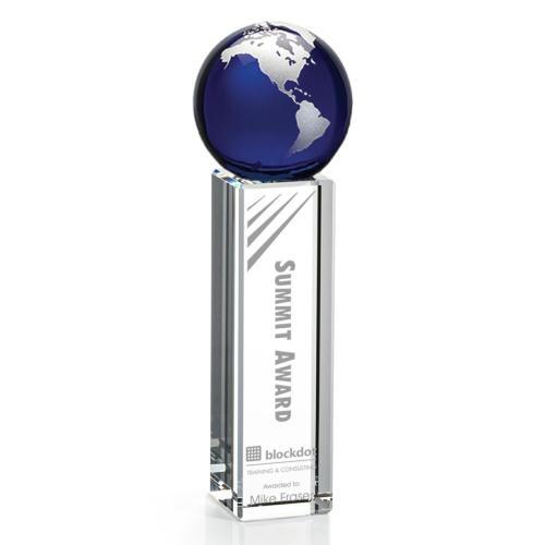 Corporate Awards - Crystal Awards - Globe Awards  - Luz Globe Blue/Silver Spheres Crystal Award