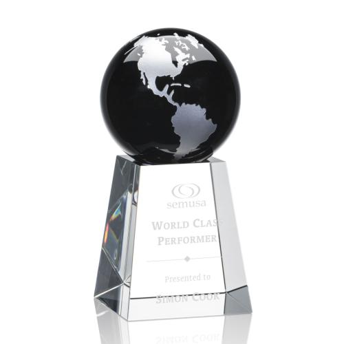 Corporate Awards - Crystal Awards - Globe Awards  - Heathcote Globe Black/Silver Crystal Award