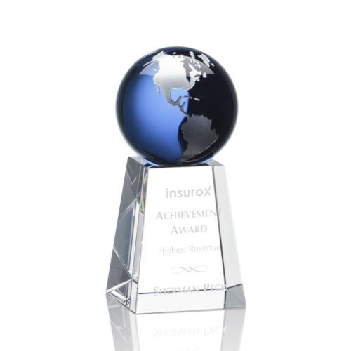 Corporate Awards - Crystal Awards - Globe Awards  - Heathcote Globe Blue/Silver Crystal Award
