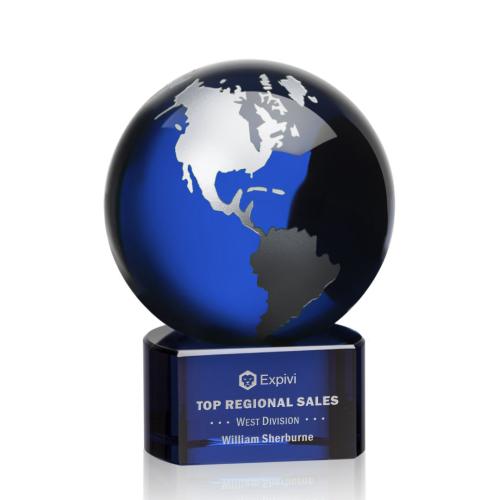 Corporate Awards - Crystal Awards - Globe Awards  - Marcana Globe Blue/Silver Crystal Award
