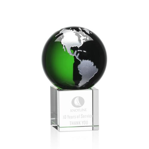 Corporate Awards - Crystal Awards - Globe Awards  - Haywood Globe Green/Silver Crystal Award