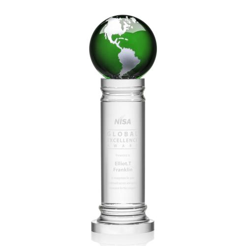 Corporate Awards - Crystal Awards - Globe Awards  - Colverstone Globe Green/Silver Crystal Award