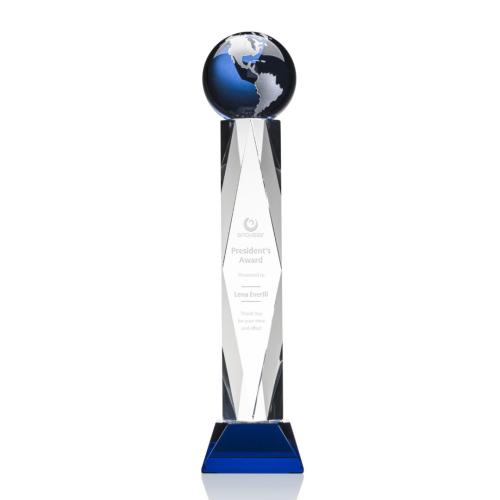 Corporate Awards - Crystal Awards - Globe Awards  - Ripley Globe Blue/Silver Crystal Award