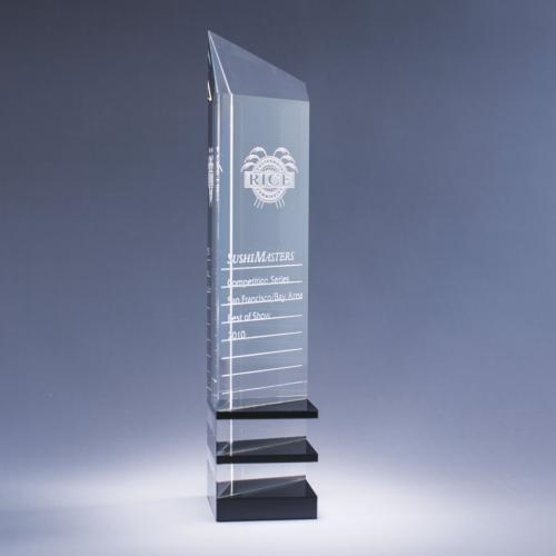 Corporate Awards - Crystal Awards - Colored Crystal - Clear & Black Optical Crystal Innovator Tower Award
