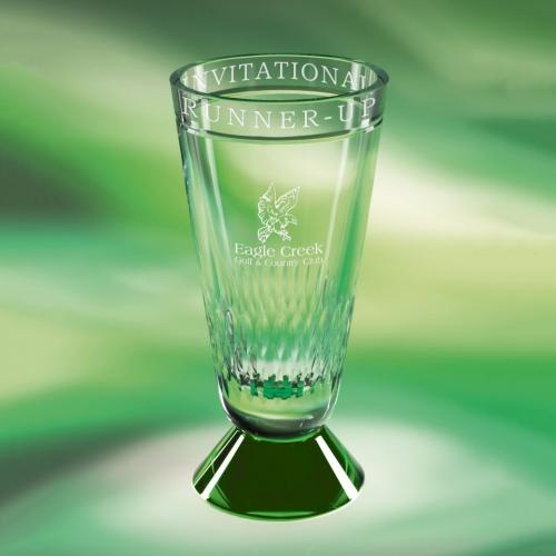 Corporate Awards - Crystal Awards - Colored Crystal - Green Optical Crystal Expressions Vase