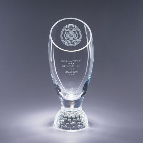 Corporate Awards - Crystal Awards - Vase and Bowl Awards - Clear Optical Crystal Profile Golf Cup