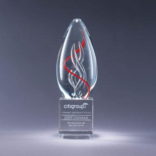 Corporate Awards - Glass Awards - Colored Glass Awards - Spiro Art Glass Award on Clear Optical Crystal Base