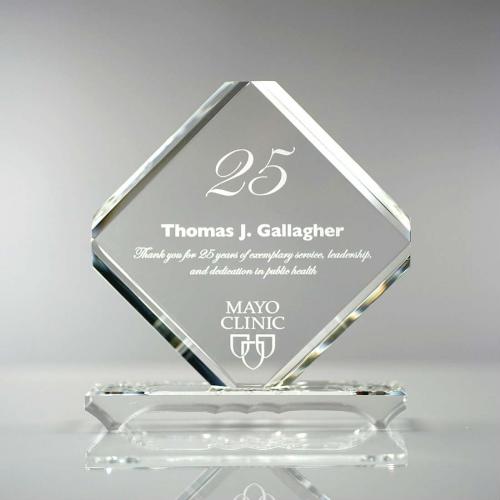 Corporate Awards - Crystal Awards - Diamond Awards - Clear Optical Crystal Rhombus Diamond Plaque