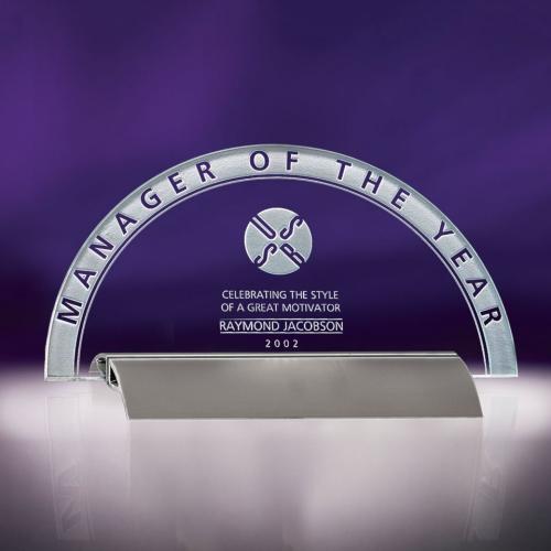Corporate Awards - Award Plaques - Glass Plaques - Horizon Clear Jade Glass Semicircle Plaque
