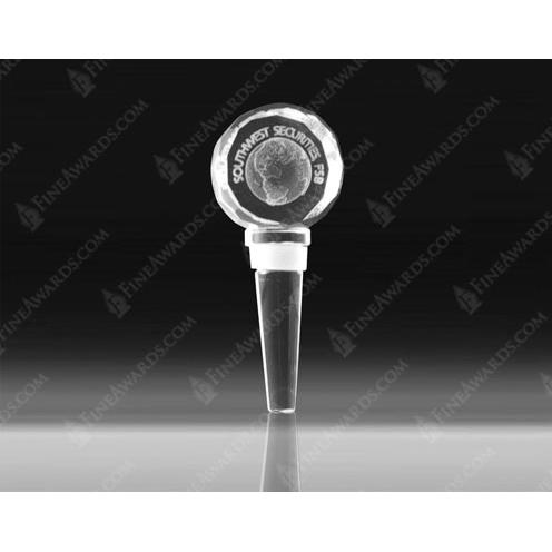 Corporate Gifts, Recognition Gifts and Desk Accessories - Etched Barware - Clear Optical Crystal 3D Wine Stopper
