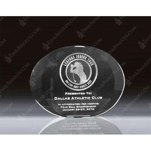 Corporate Awards - Award Plaques - Crystal Plaques - Clear Optical Crystal 3D Oval Rising Sun Plaque
