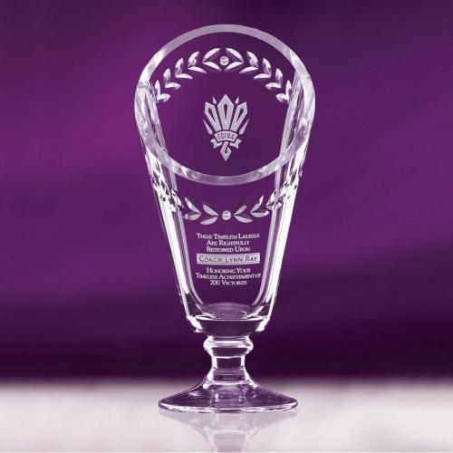 Corporate Awards - Crystal Awards - Vase and Bowl Awards - Clear Optical Crystal Laurel Cup