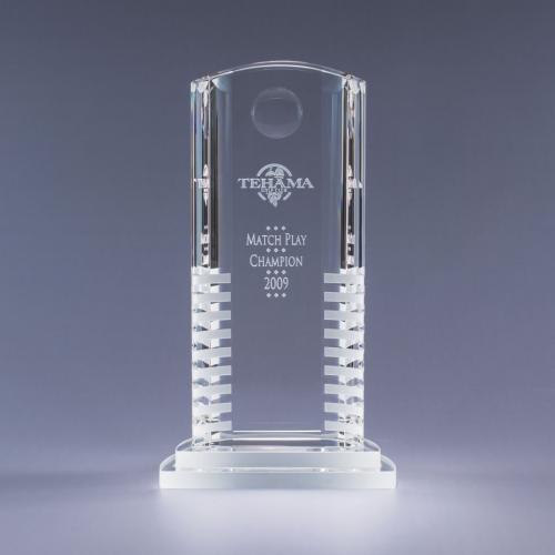 Corporate Awards - Crystal Awards - Obelisk Tower Awards - Clear Optical Crystal Mythic Semicircle Tower Award
