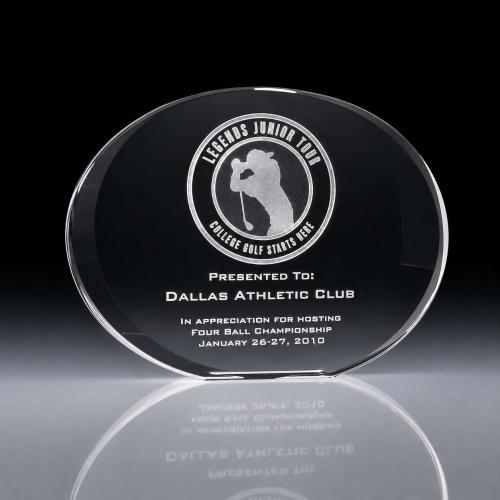 Clear Optical Crystal 3D Oval Rising Sun Plaque Corporate Awards - Crystal Awards - 3D Laser Engraved - Clear Optical Crystal 3D Oval Rising Sun Plaque