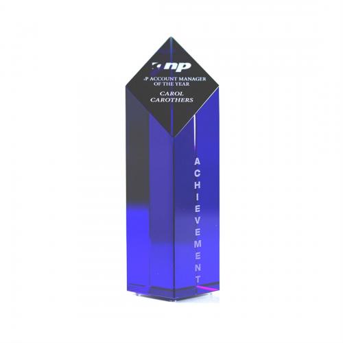 Corporate Awards - Crystal Awards - Diamond Awards - Blue Optical Crystal Diamond Tower Award
