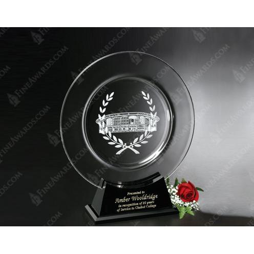 Corporate Awards - Service Awards - Clear Optical Crystal Astoria Plate on Black Base