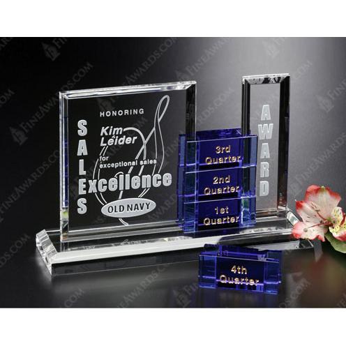 Corporate Awards - Award Plaques - Perpetual Plaques - Clear & Blue Crystal Glendora Goal Setter