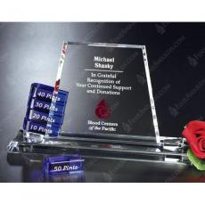 Employee Gifts - Clear & Blue Alliance Glass Goal Setter Award with Blue Optical Crystal