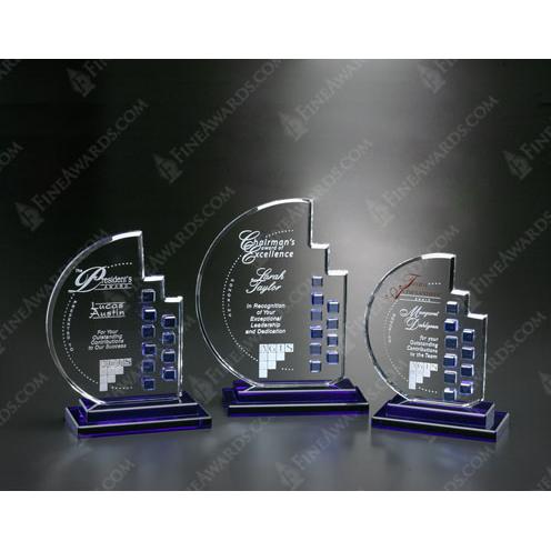 Corporate Awards - Crystal Awards - Clear & Blue Crystal Azure Moon