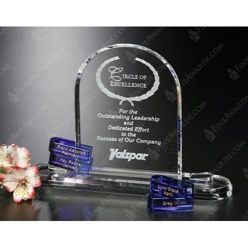 Corporate Awards - Award Plaques - Perpetual Plaques - Clear & Blue Wingate Goal Setter Optical Crystal Arch Award