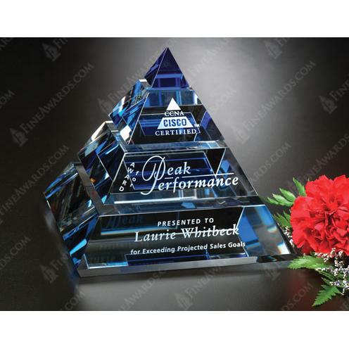 Corporate Awards - Crystal Awards - Colored Crystal - Apogee Blue Crystal Pyramid Award