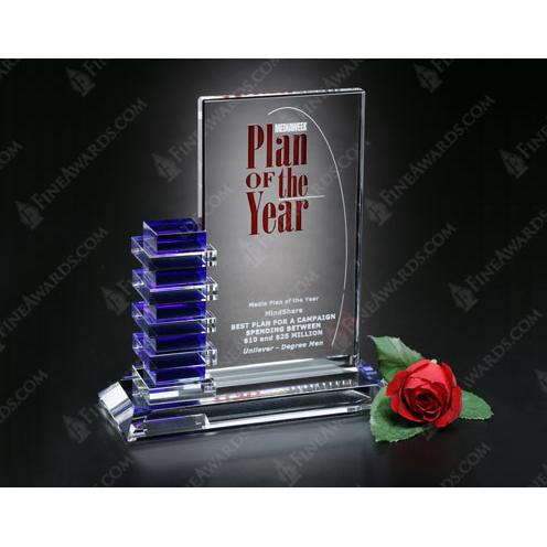 Corporate Awards - Award Plaques - Perpetual Plaques - Clear & Blue Optical Crystal Resolute Award
