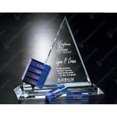 Employee Gifts - Clear & Blue Goal Setter Triangle Crystal Trophy