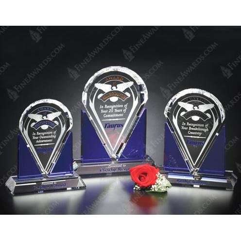 Corporate Awards - Service Awards - Clear & Blue Optical Crystal Distinction Award