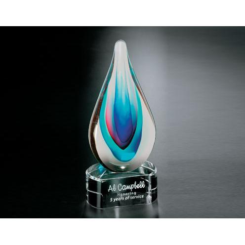 Corporate Awards - Glass Awards - Colored Glass Awards - Elegance Art Glass Teardrop Award