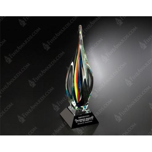 Corporate Awards - Glass Awards - Flame Awards - Majesty Art Glass Flame Award on Black Base