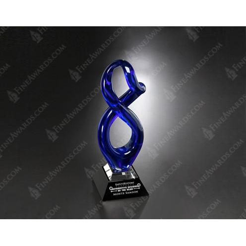 Corporate Awards - Glass Awards - Colored Glass Awards - Allegiance Blue Art Glass Award on Black Base