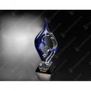 Geo Blue Art Glass Award on Black Base