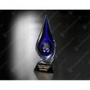 Blue Teardop Art Glass Award on Black Base
