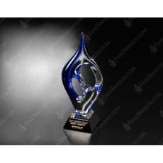 Employee Gifts - Geo Blue Art Glass Award on Black Base