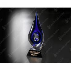 Employee Gifts - Blue Teardop Art Glass Award on Black Base