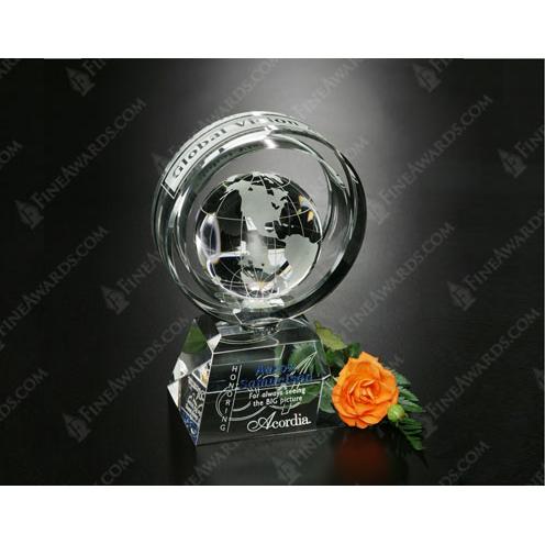 Corporate Awards - Crystal Awards - Globe Awards  - Awards in Motion Clear Crystal Global Ring