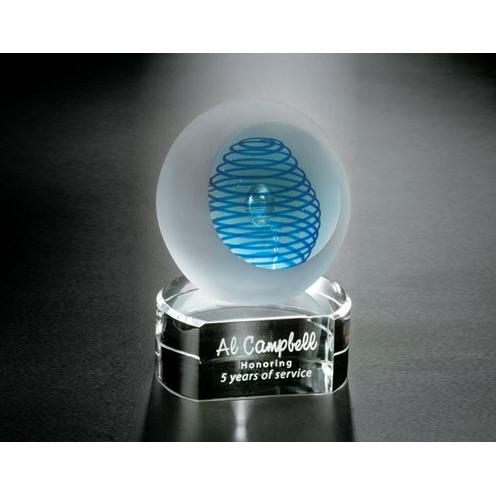 Corporate Awards - Glass Awards - Art Glass Awards - Blue Inspiration on Clear Base