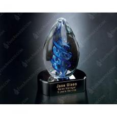 Employee Gifts - Blue Optical Crystal Swirl on Black Glass Base