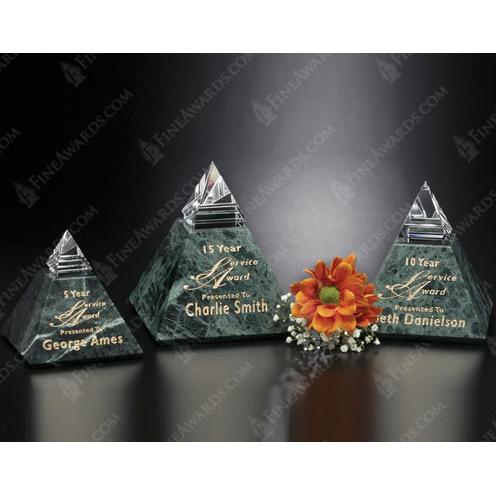 Corporate Awards - Service Awards - Vernita Clear Crystal Peak On Green Marble Base
