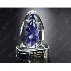 Employee Gifts - Blue Optical Crystal Swirl on Clear Glass Base