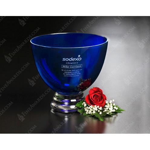 Corporate Awards - Crystal Awards - Vase and Bowl Awards - Cobalt Blue Pedestal Bowl